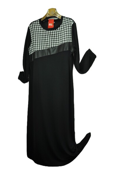 elma abone Plus Size Goose Foot Leather Detail Dress