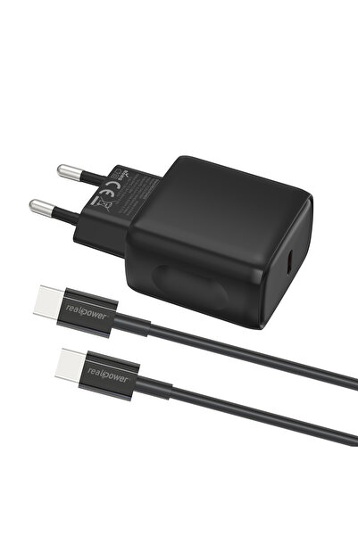 realpower PPS 25W USB-C hızlı şarj cihazı ve kablo set siyah PD (USB-C - USB-...