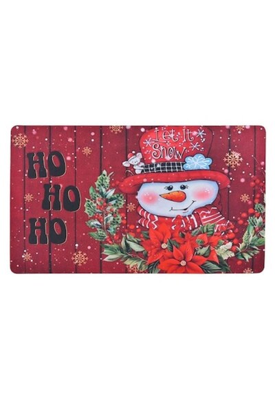 VENITIVO VINDEM CELOR INTELIGENTI VENITIVO Christmas Entrance Mat 75x45 cm - Snowman "HO HO HO", Red, Soft Carpet Surface