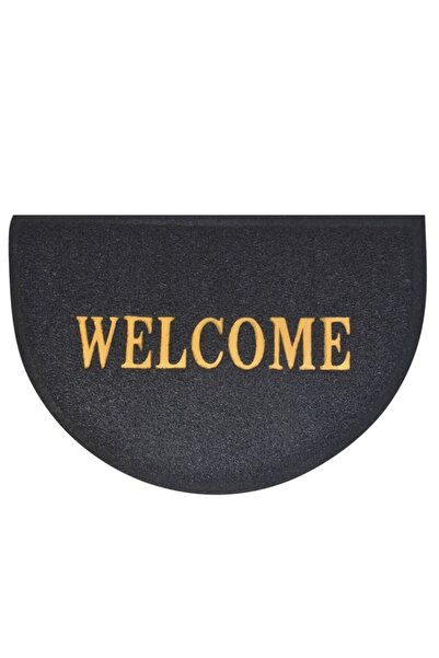 VENITIVO VINDEM CELOR INTELIGENTI VENITIVO® entry mat Black Golden, non-slip semi-circle PVC, 'WELCOME', 60x40x1 cm