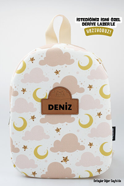 Minilee Dreamy Clouds – Ay Bulut Desenli Anaokulu Kreş Çocuk Çantası Kişiye Ö...