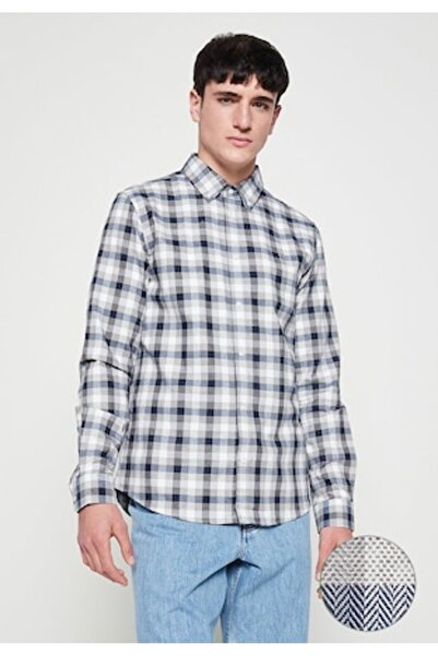 Les Deux - Cămașă bărbătească, bumbac, carouri, croială regulată, albastru, M INTL