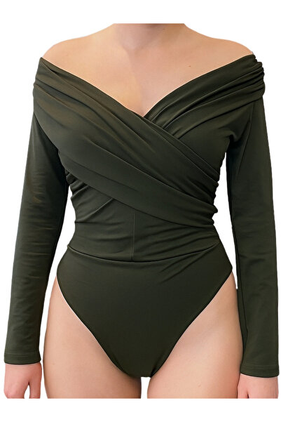 Qualia Butik Women's Kiss Collar Draped Jersey Bodysuit