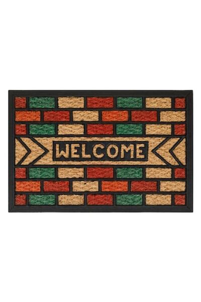 VENITIVO VINDEM CELOR INTELIGENTI VENITIVO Entrance Doormat, 'Bricks' model, coconut coir & rubber, anti-slip, 'Welcome', 60x40x0.8 cm