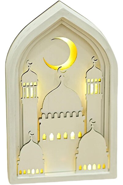 yoyimoore زينة رمضانية معلقة على شكل قمر خشبي على شكل قلعة LED لعيد الفطر