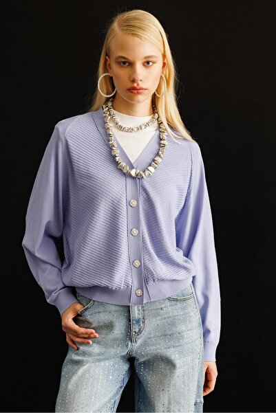 Ghisa Wick Patterned Raglan Sleeve Mercerized Cardigan