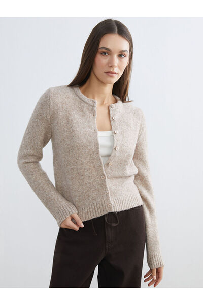 LC Waikiki LCW VisionBej Bisiklet Yaka Yün Karışımlı Kadın Triko Hırka