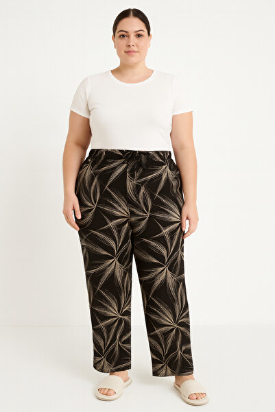 Made By me Soft Plus Size High Waist Palm Pattern Viscose Pajama Bottoms