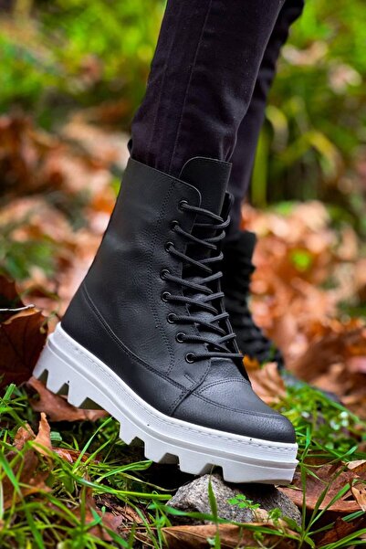 Lucy Shoes Yg0993 Men's Sports Casual Lace-Up and Zipper Leather Boots Cbt - Black