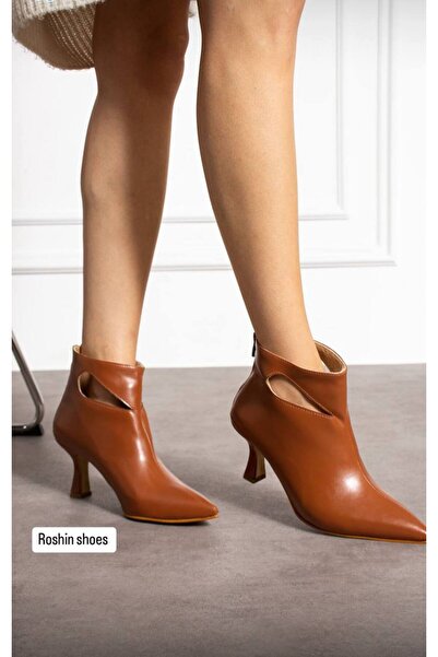 Roshin Shoes Love Giydemi Thick Heel Boots Tan Heel Height 7 cm