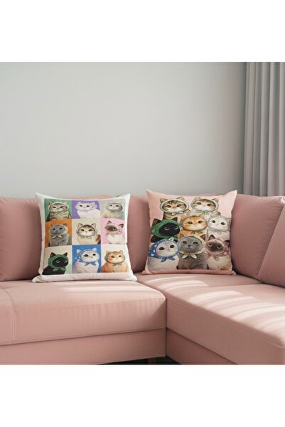 cuboo home Cute Cats Themed Set of 2 Gift Throw Pillow Covers
