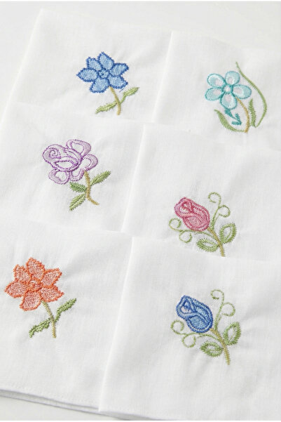 Melis Home 12 Pieces, 100% Cotton, 28X28 Cm, Embroidered Women's Handkerchief, White Handkerchief