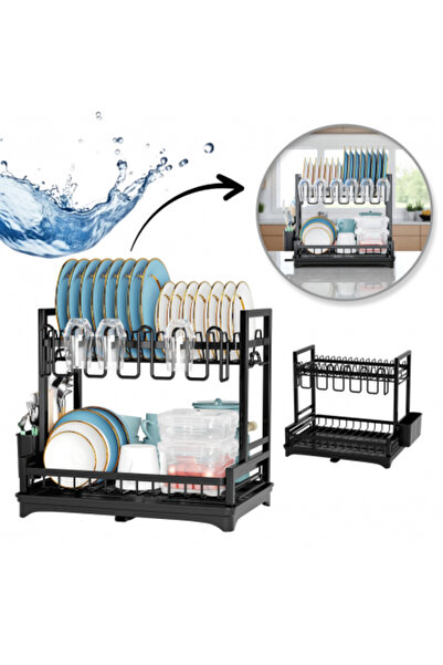 varioshop Uscător de vase cu 2 niveluri 42 × 30 × 38 cm, negru