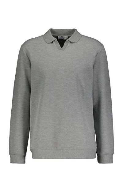 SÜVARİ Polo Neck V-Patch Gray Men's Sweatshirt Sw2013700021