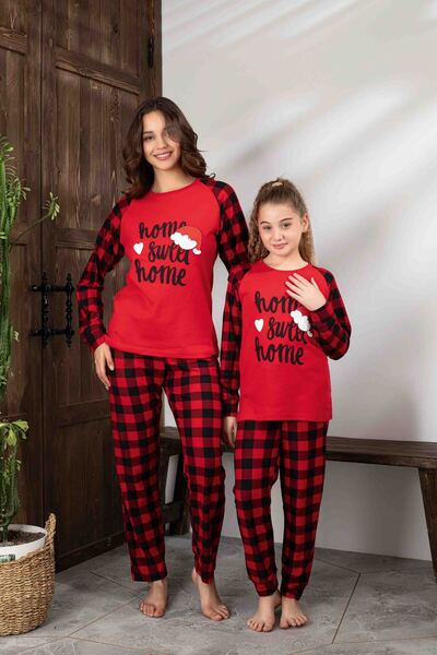 Tarık Mother-Daughter Matching Long Sleeve Plaid Christmas Concept Family Bonding Pajama Set-3254