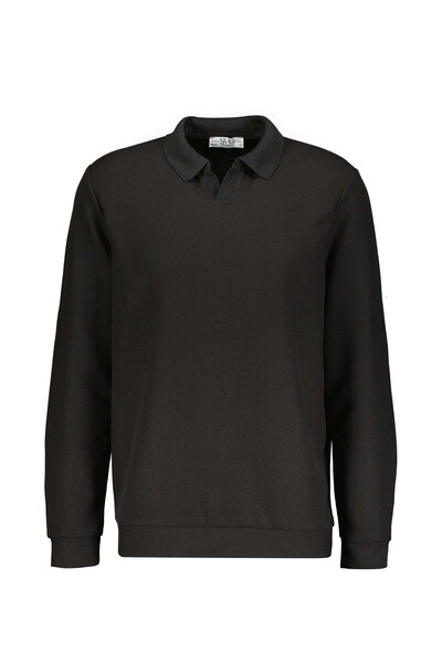 SÜVARİ V Patched Waffle Black Men's Sweatshirt Sw2013700020