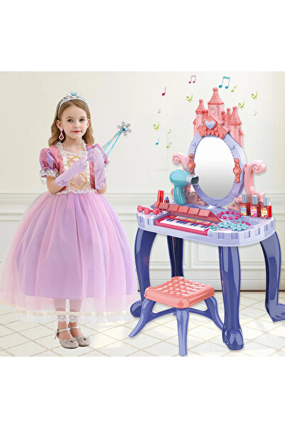 Royal Set Complet de Frumusete, Masa de Toaleta cu Pian pentru Printese, 29 Piese, 74x44x23 CM -Reclama TV