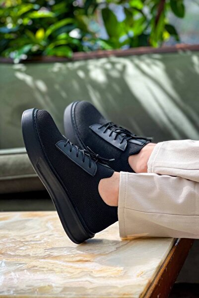 Lucy Shoes Yg116 Men's Casual Lace-Up Knitwear Sports Sneaker Shoes Tst - Black