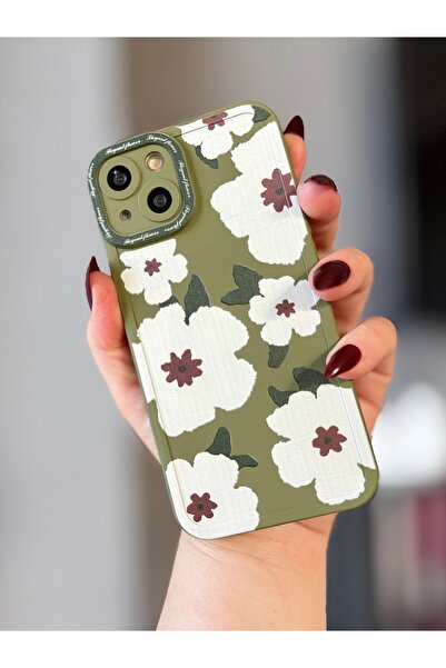MİRAZ TASARIM حافظة آيفون 14 بلس بتصميم زهور الكاكي