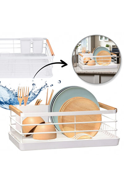 varioshop Dish drainer with tray – 43 × 30.5 × 14 cm, white