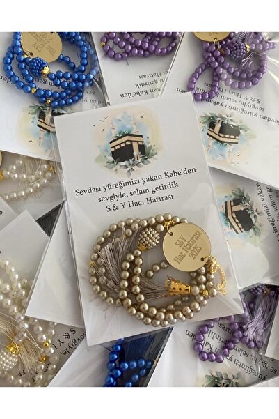 İnci Kişiye Özel İSİMLİ Hac Umre Mevlidi Hediyeliği Plastik Boncuk Namaz Tesbihi 25 Adet
