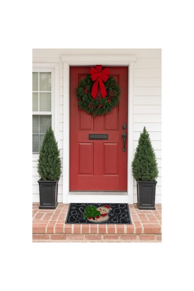 VENITIVO VINDEM CELOR INTELIGENTI Entrance Doormat, Black, Snowman and Christmas Tree Design, 75x45 cm, Coconut Coir Fibers, PVC Backi