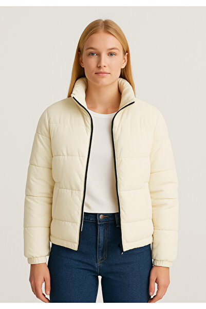 Arz giyim Ardente Collective Women's White Puffer Jacket Fleece Lined Waterproof Winter