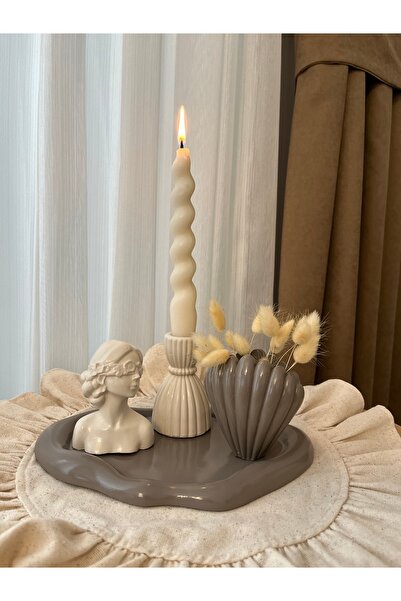 Sadi S Light Minimal dekoratif kız, istiridye vazo takımı, şamdan mumluk, tep...
