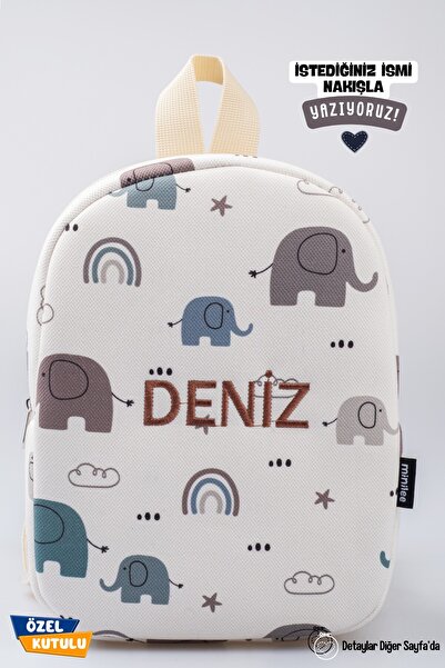 Minilee Gökyüzü Dostları – Fil Desenli Anaokulu Kreş Çocuk Çantası Kişiye Öze...