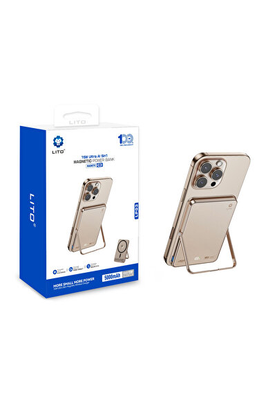 Lito LP03 15W Ultra AI 5'i 1 Arada 5000 Mah Manyetik Power Bank,Desert