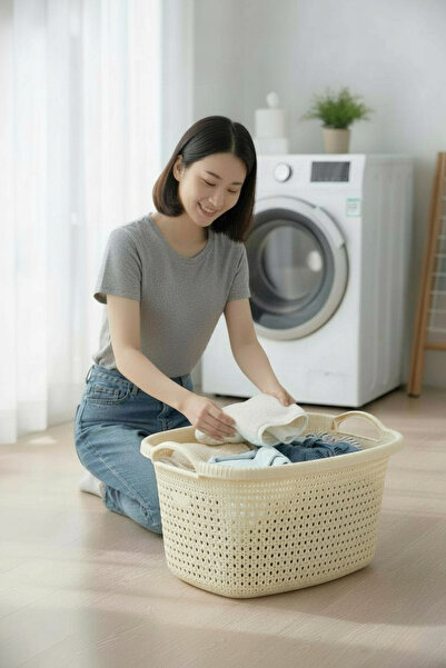 Milenay Plastik Rattan Desenli 35lt Çamaşır Sepeti, Çamaşır Selesi