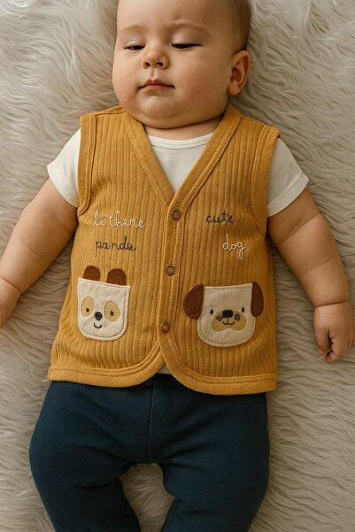 Onouqo Mini Dostlar Cotton Animal Figured 0-3 Months Baby Vest - Unisex - Soft Textured -
