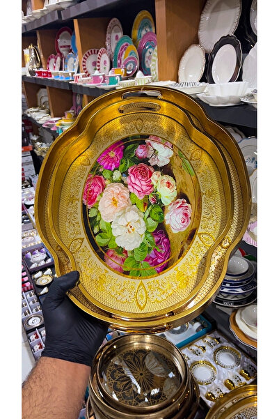 AROW Çırağan Home İtalyan Oval Ahşap 2’li Büyük Ve Küçük Boy Tepsi Seti