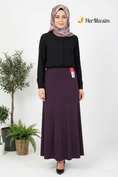 Hermevsim Hesna Women's Bensu Ribbed Plus Size Sandy Unlined Plum Skirt