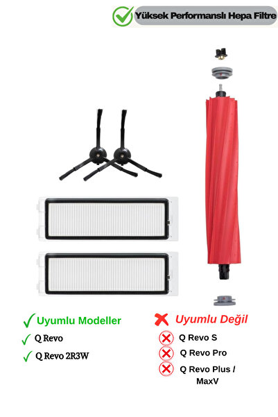 RotRever Roborock Qrevo (Attention! Not S,Pro,Maxv)Compatible Brush Hepa Filter Replacement Set-Black 5 Pieces