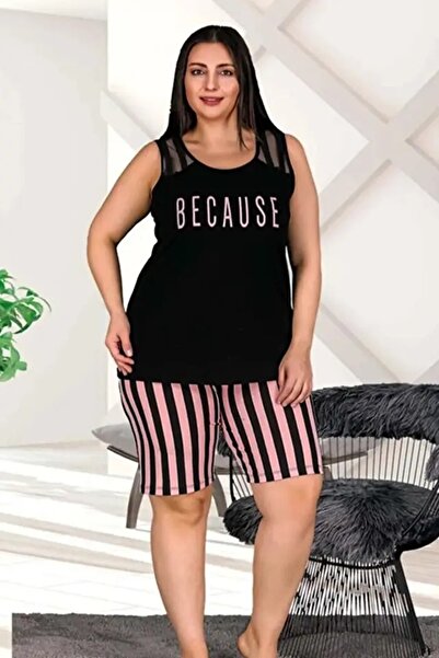 lidofya طقم بيجامة شورت مقاس كبير باللون الأسود والوردي