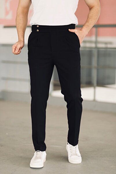 Gussi Black Old Money Pleated L Stretch Fabric Fabric Trousers