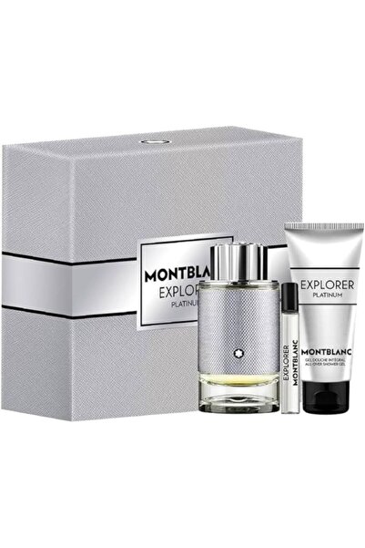 Montblanc مجموعة هدايا مونت بلانك إكسبلورر بلاتينيوم للرجال، مكونة من 3 قطع