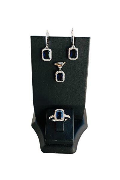 Turkuaz Silver Mavi Zirkon Set Takım