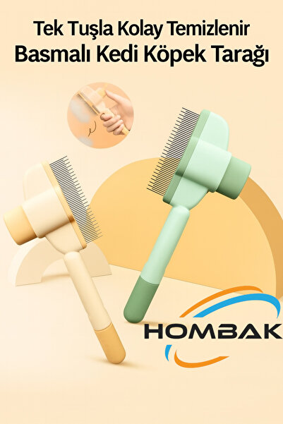 Hombak Tek Tuşla Kolay Temizlenir Basmalı Kedi Köpek Tarağı