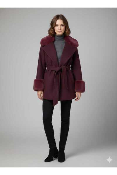 ressam Fur Burgundy Coat