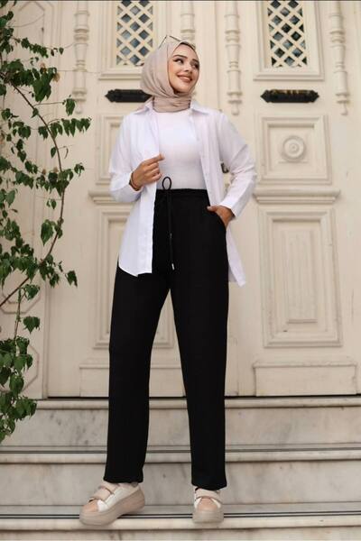 Butik Kadın yüksek bel bol pça beli lastikli pantalon