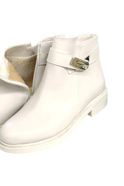 PAPUCUMUN DÜNYASI Daily Women's Leather Boots with Zipper and Buckle, Semi-Slippery Sole