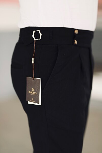 Gussi Black Old Money Pleated L Stretch Fabric Fabric Trousers