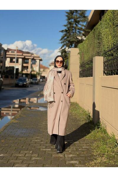 Quzu Yırtmaçlı Uzun Kaşe Kaban Vizon