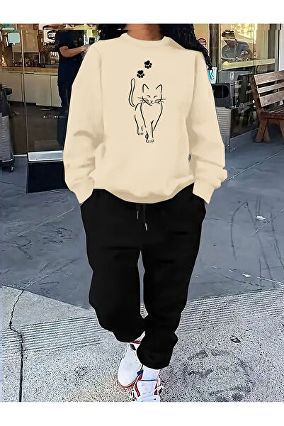 MODAVİBE طقم رياضي نسائي ذو رقبة دائرية من خيطين مبطن بالصوف مريح – ملمس ناعم...