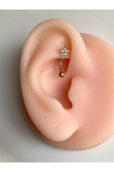 kurukafagift Çelik Çiçek Rook Banana Kıkırdak Piercing Zirkon Taşlı 8 mm