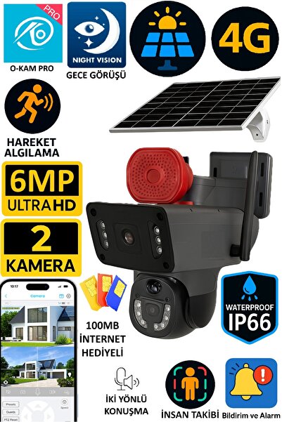 Visenox 3815 6MP Çift Lens 4GSIM Kartlı Akıllı Güvenlik Kamerası İnsan Takibi...