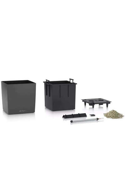 Lechuza CUBE Premium Self-Watering Planter 30, 12 L, Metallic Black