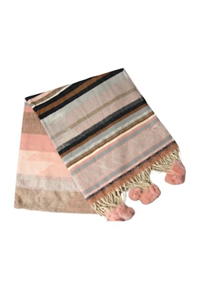 OEM Women's cashmere scarf with faux fur tassels, 186 x 70 cm, checkered, elegant